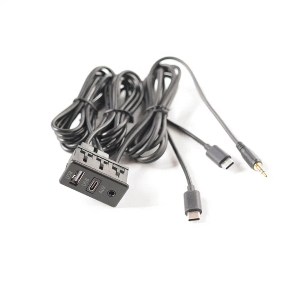 Dual Type-C to USB & RCA Audio Input AUX Port Panel Cable Adapter for Car