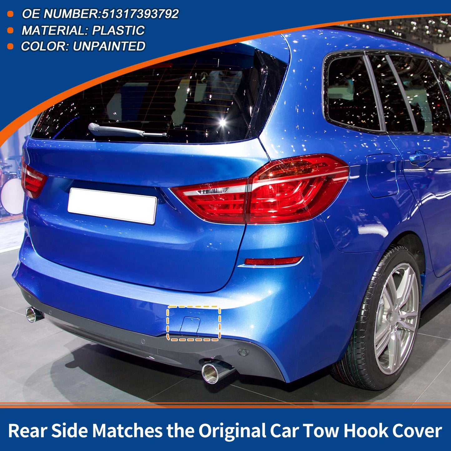 Rear Tow Hook Cover for BMW 2 Series F45 (2014–2021) No. 51317393792 Unpainted