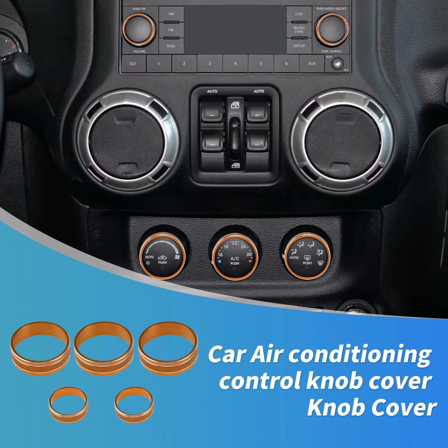Control Switch Knob Button Cover Trim Ring for Jeep Wrangler JK JKU (2007–2018) Orange