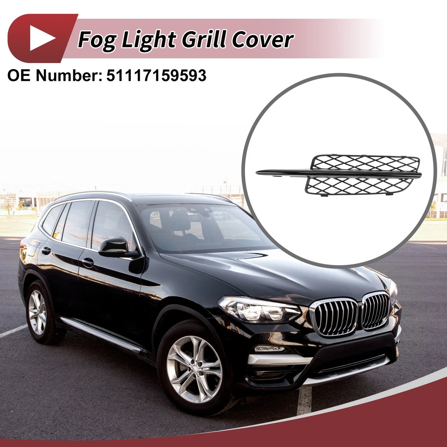 1 Pc Front Left Fog Light Grill for BMW X5 (2007-2010) Black