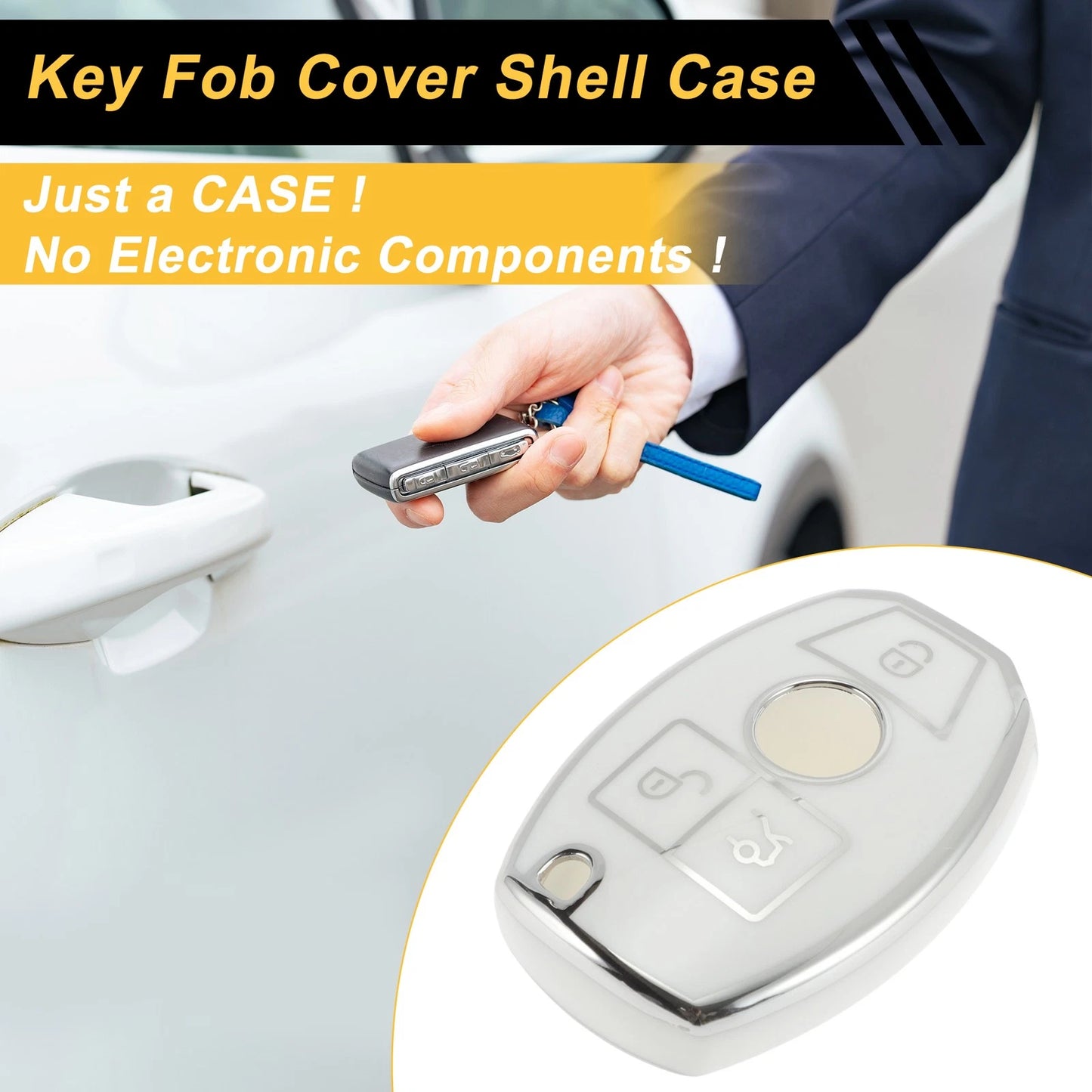 Car Key Case for Mercedes-Benz A/B/C/E/G/K/M/R/S/V/W/X Class/AMG (3 Buttons)