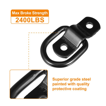 12pcs D Ring Tie Down Anchor 1/4" for Trailer Truck Boat Cars Black
