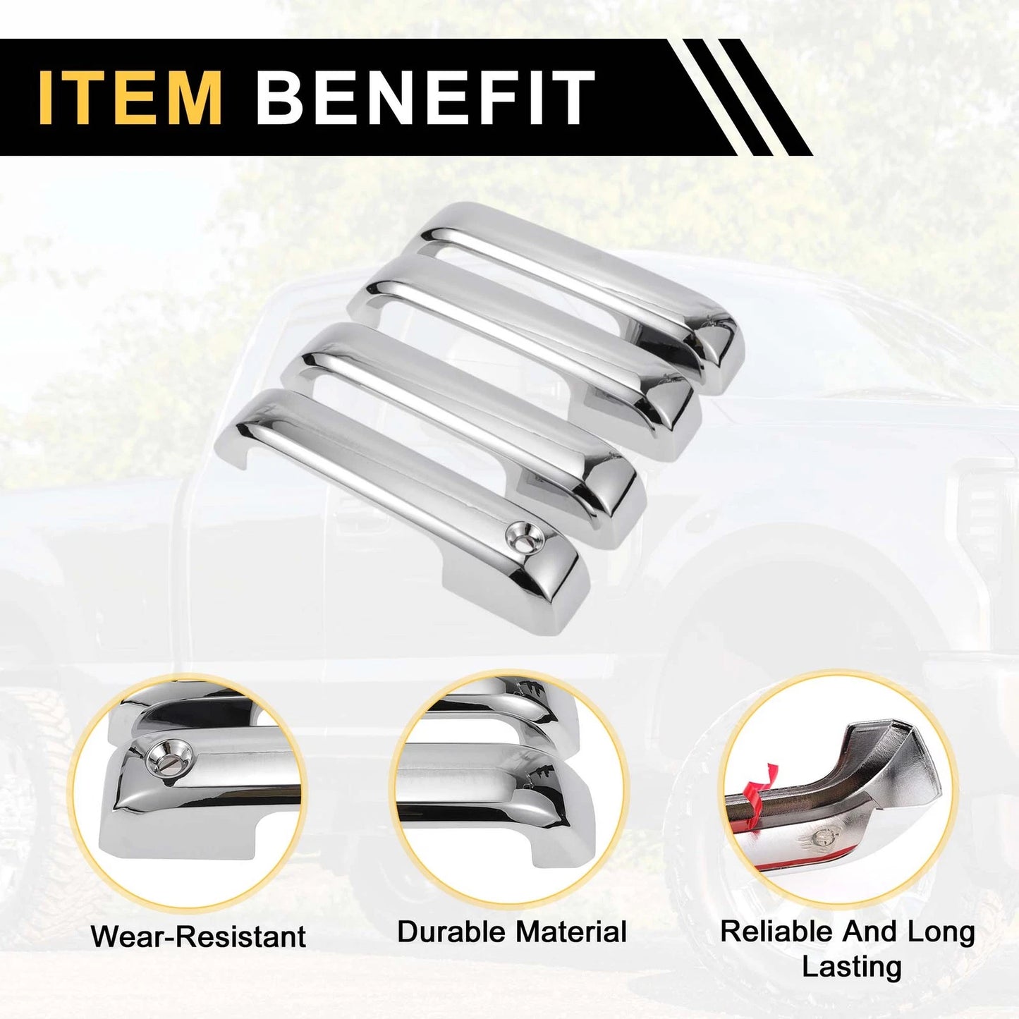 Set of 4 Car Exterior Door Handle Covers for Ford F-150 (2015–2020) Silver Tone
