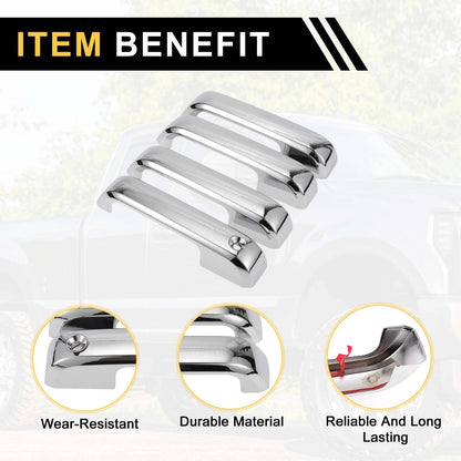 Set of 4 Car Exterior Door Handle Covers for Ford F-150 (2015–2020) Silver Tone