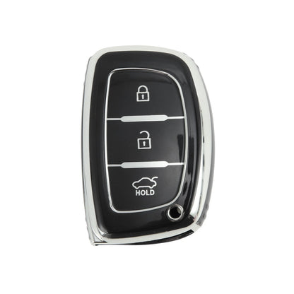 TPU Silicone Car Key Case for Hyundai i10 (2010–2023) - Black Silver Tone