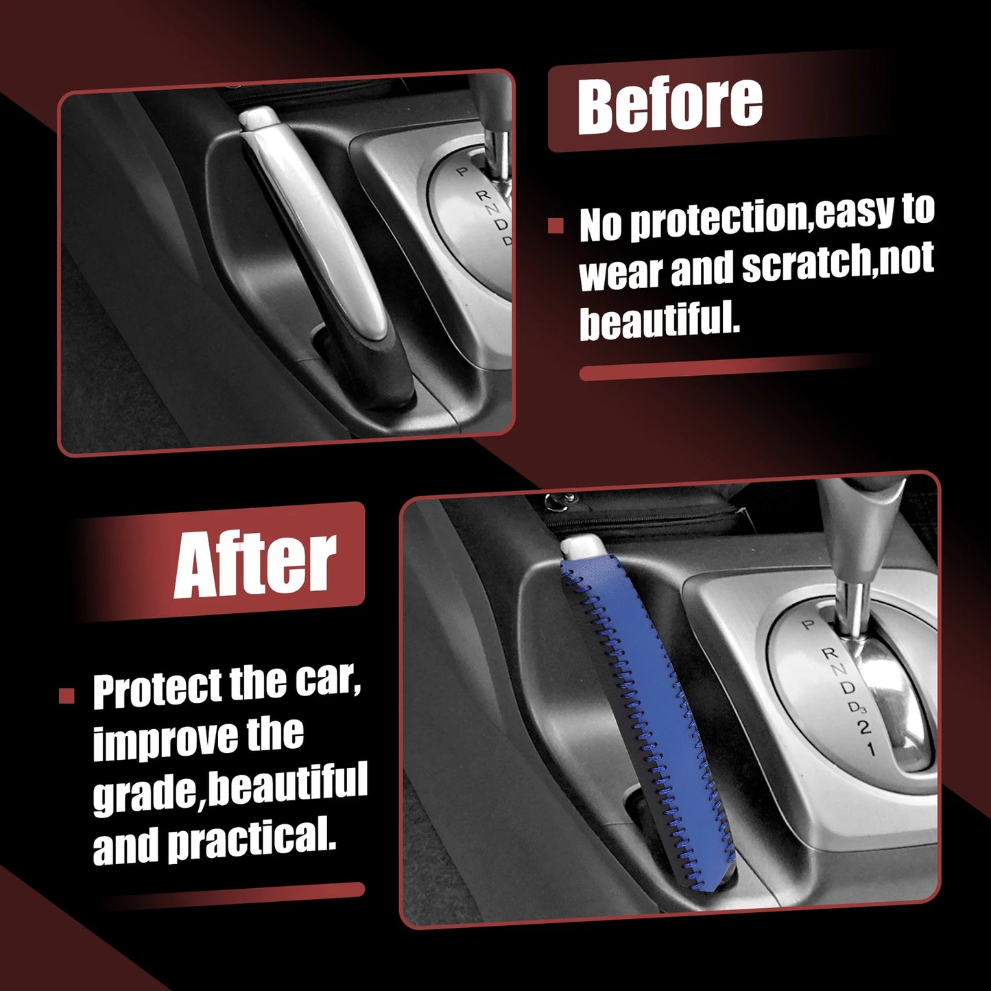 Faux Leather Handbrake Cover for Ford Mustang (2015–2021) Black Blue