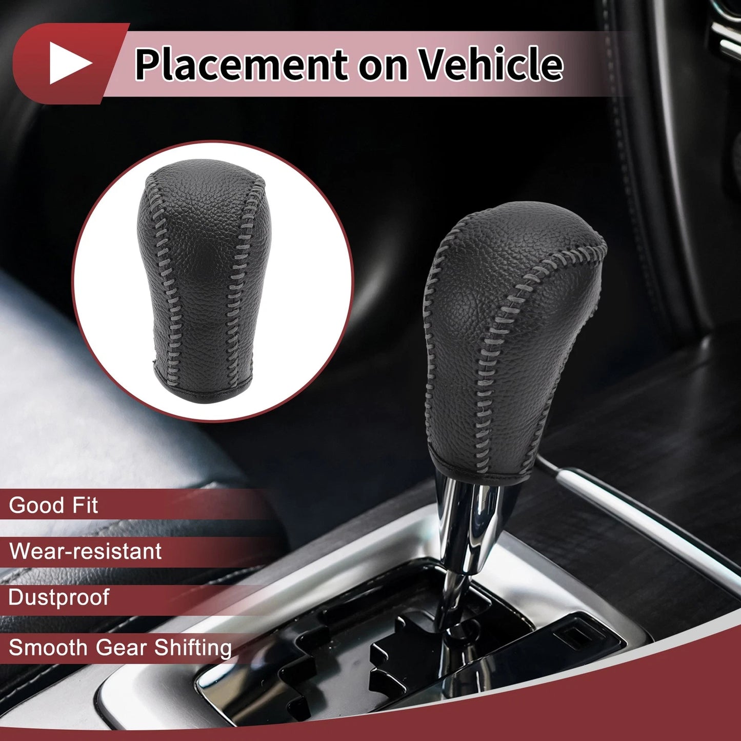 1 Pc Gear Shift Knob Cover for Mazda CX-5 (2013–2014) Black Gray Faux Leather