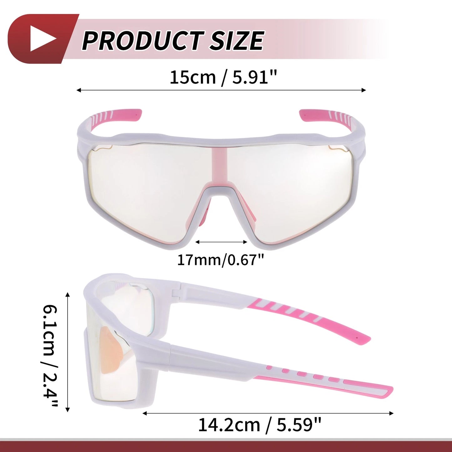 Motorcycle Riding Goggles with Light Pink Lens & White Pink Frame (PC UV400)
