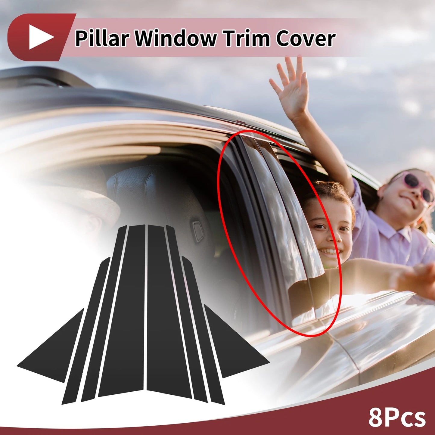 8 Pcs Door Pillar Window Trim for Audi A4L (2004–2008) Black