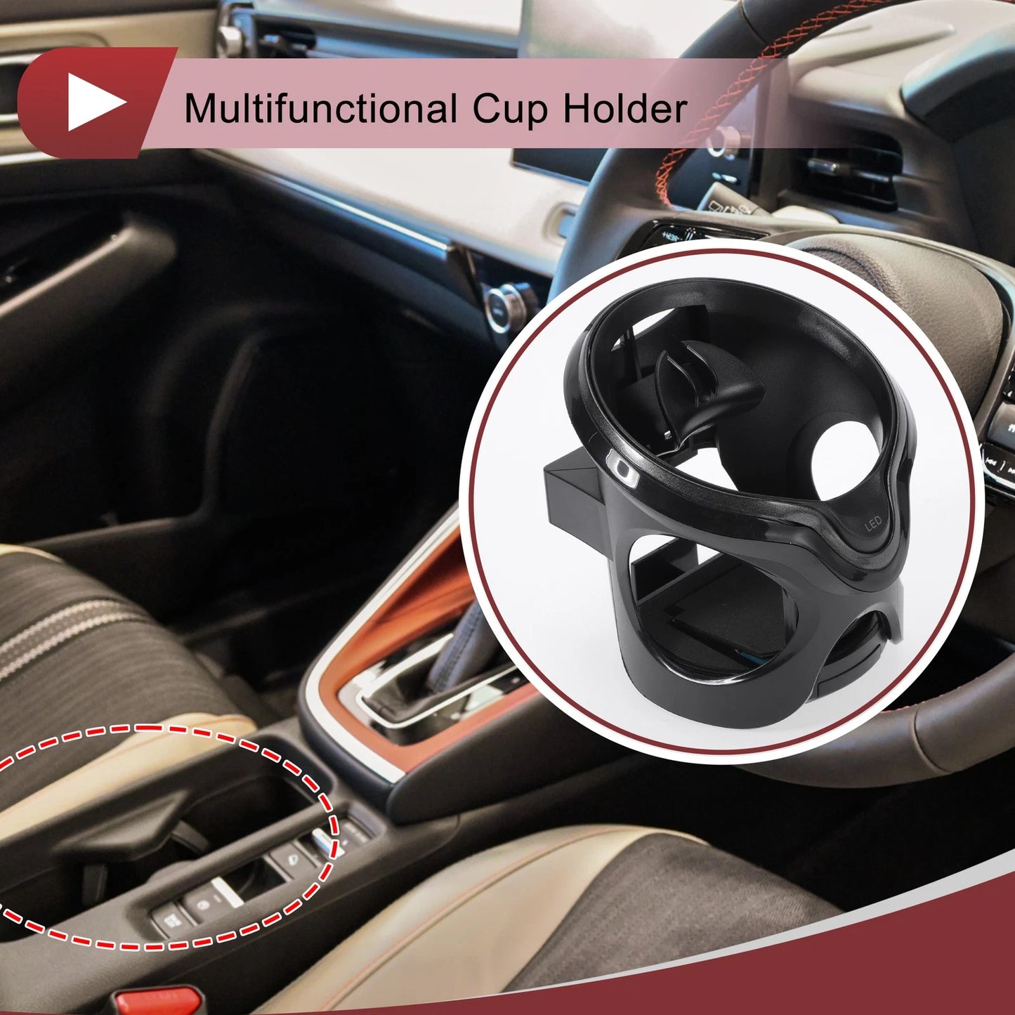 Car Cup Holder with LED Light for Universal Fit (105x98x100mm)