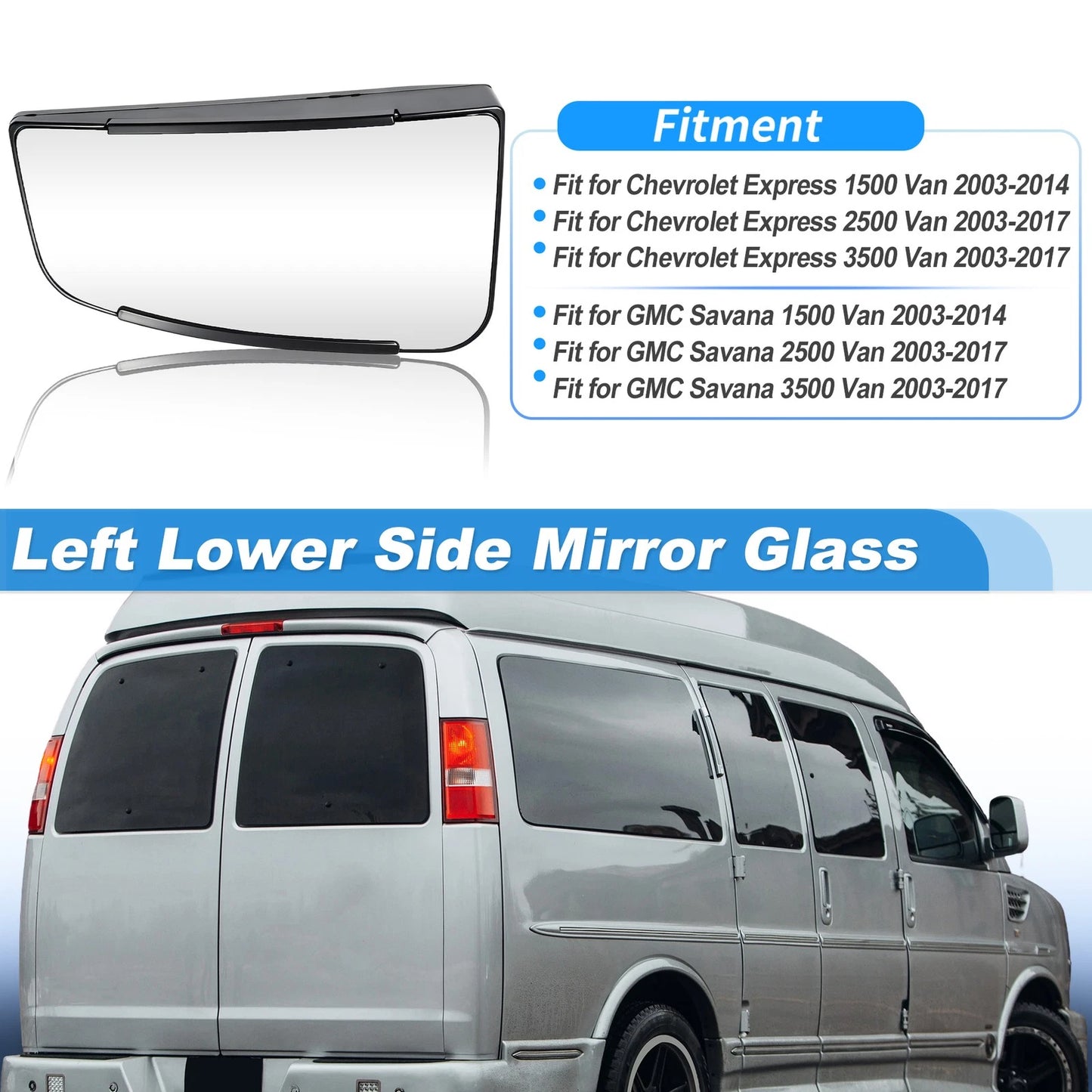 Left Lower Side View Mirror Glass for Chevrolet Express 1500 (2003–2014)