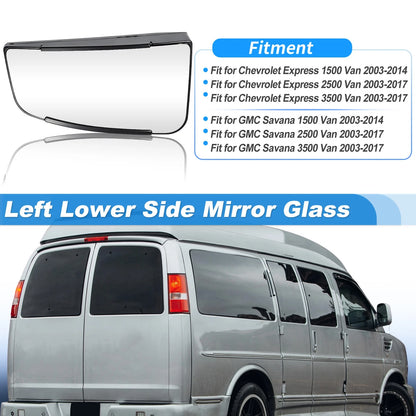 Left Lower Side View Mirror Glass for Chevrolet Express 1500 (2003–2014)