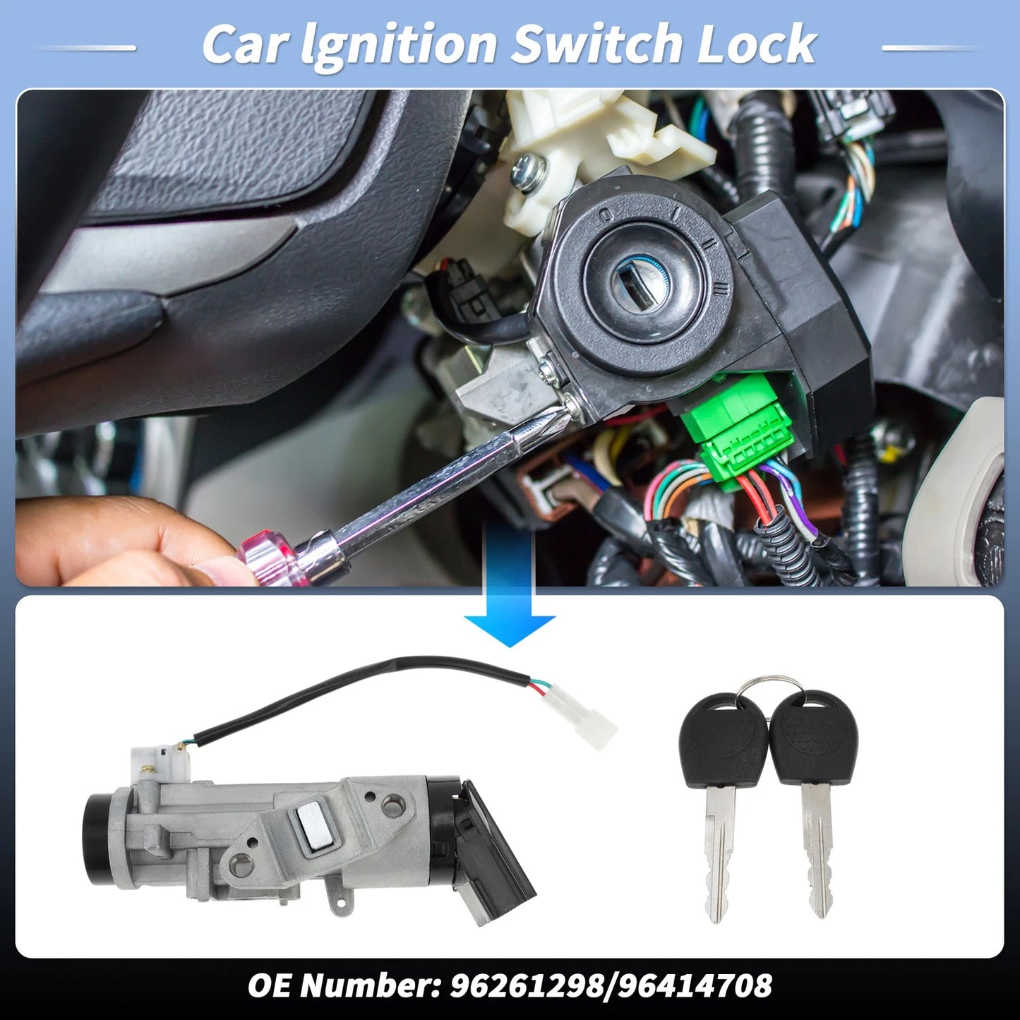Ignition Lock Cylinder for Chevrolet Aveo (2004–2011) No.96261298 w/ 2 Keys