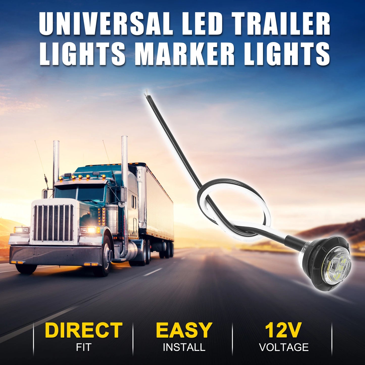 2X Universal LED Trailer Marker Lights 12V Round Waterproof