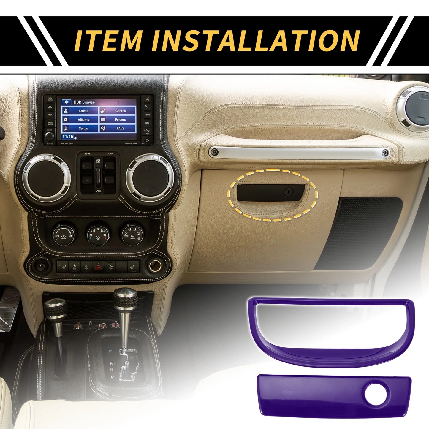 Glove Box Handle Switch Cover Trim for Jeep Wrangler JK (2007–2017) Purple