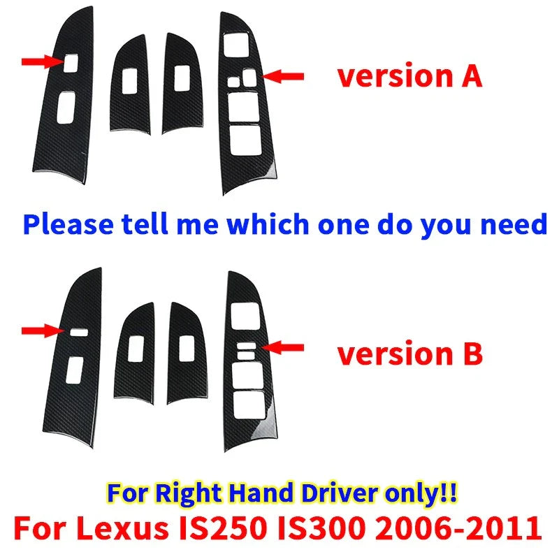 RHD Carbon Fiber Window Switch Panel Cover for Lexus IS250 IS300 (2006–2011)