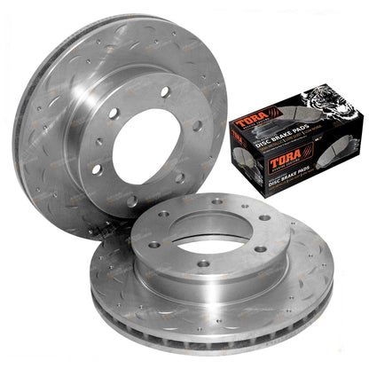 2 Front Dimpled Slotted Disc Rotors Brake Pads for Mazda BT-50 (2006–2011)