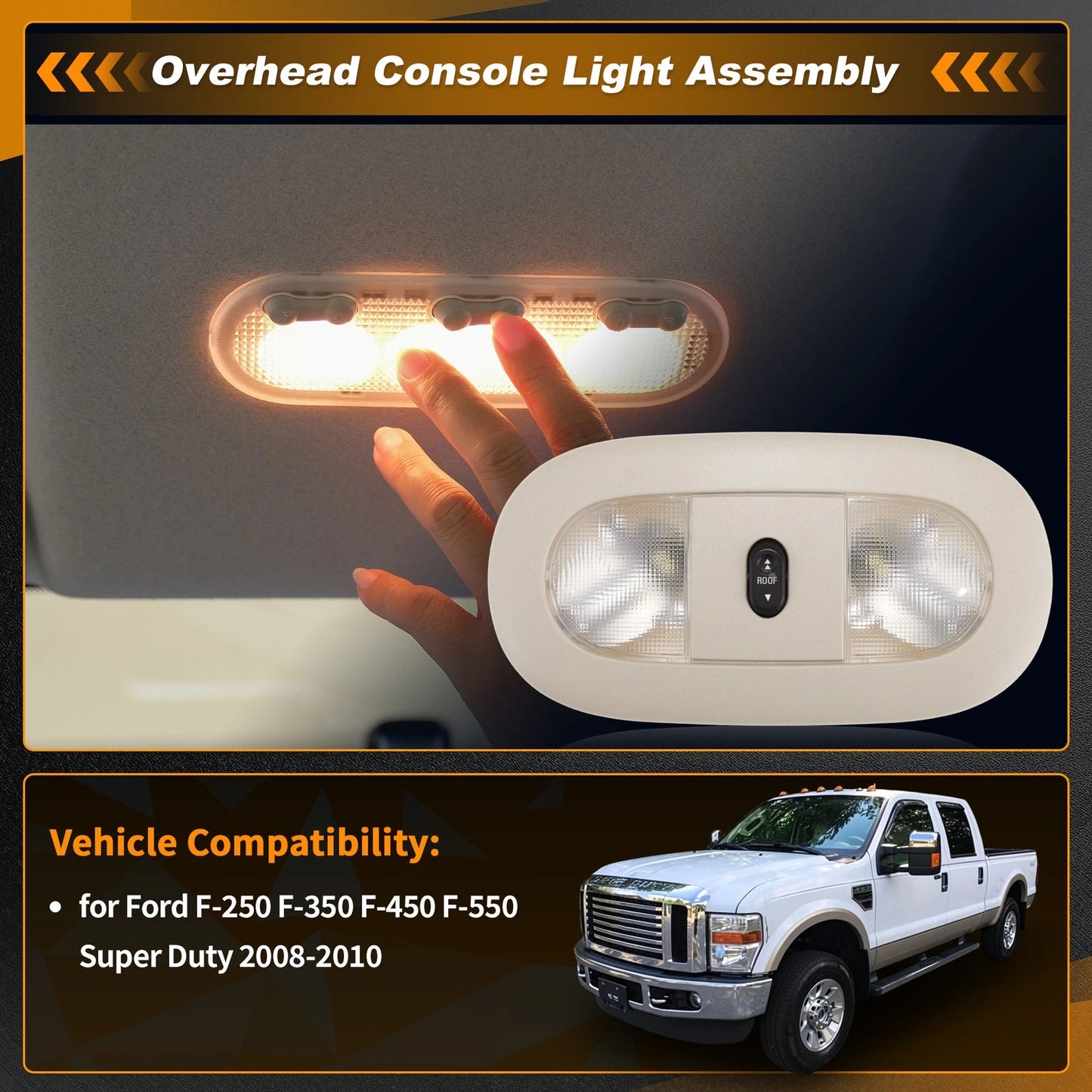 Dome Light Overhead Console for Ford F250 F350 F450 F550 Super Duty (2008–2010)