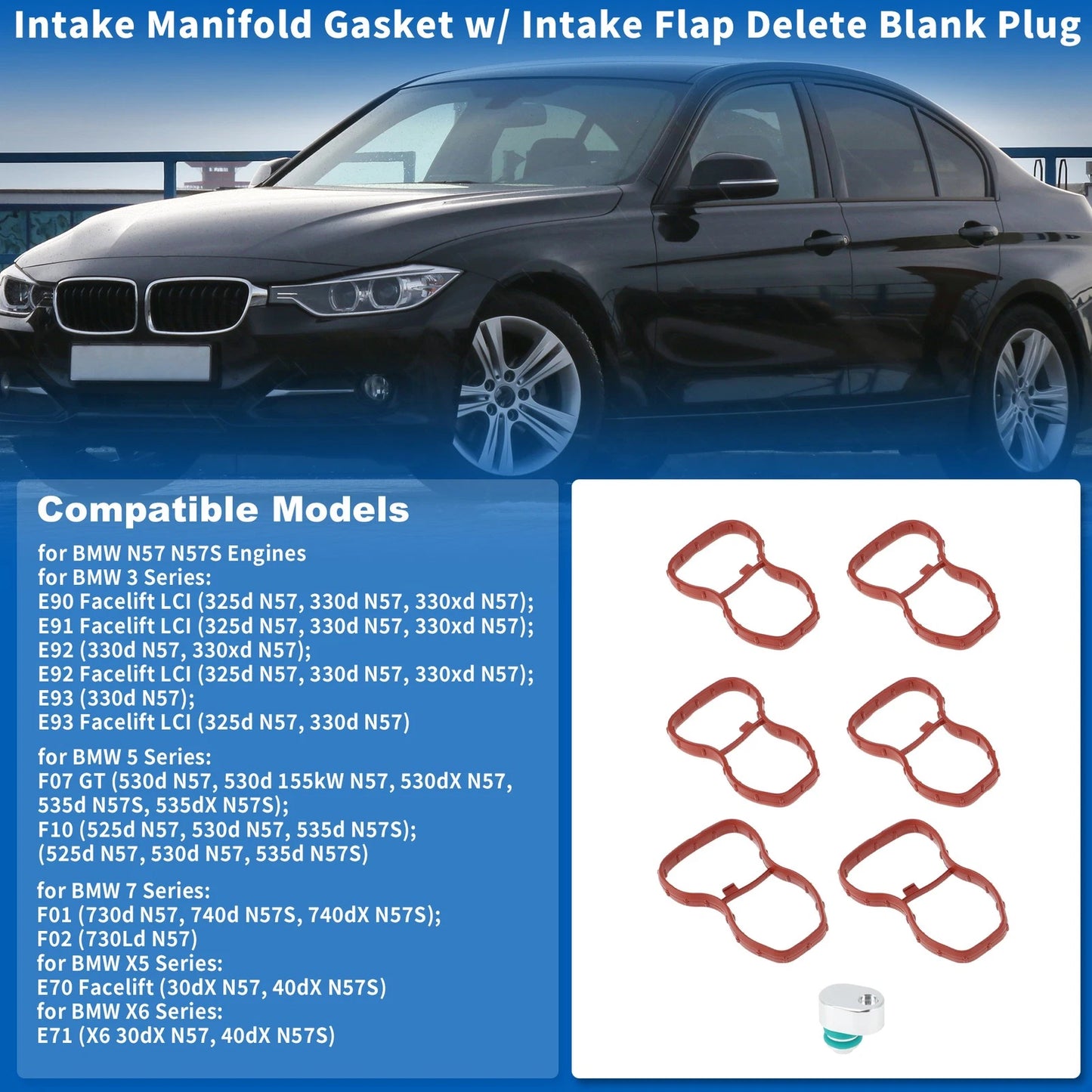 Intake Manifold Gasket w/ Intake Flap Delete Blank Plug for BMW (2000–2023)