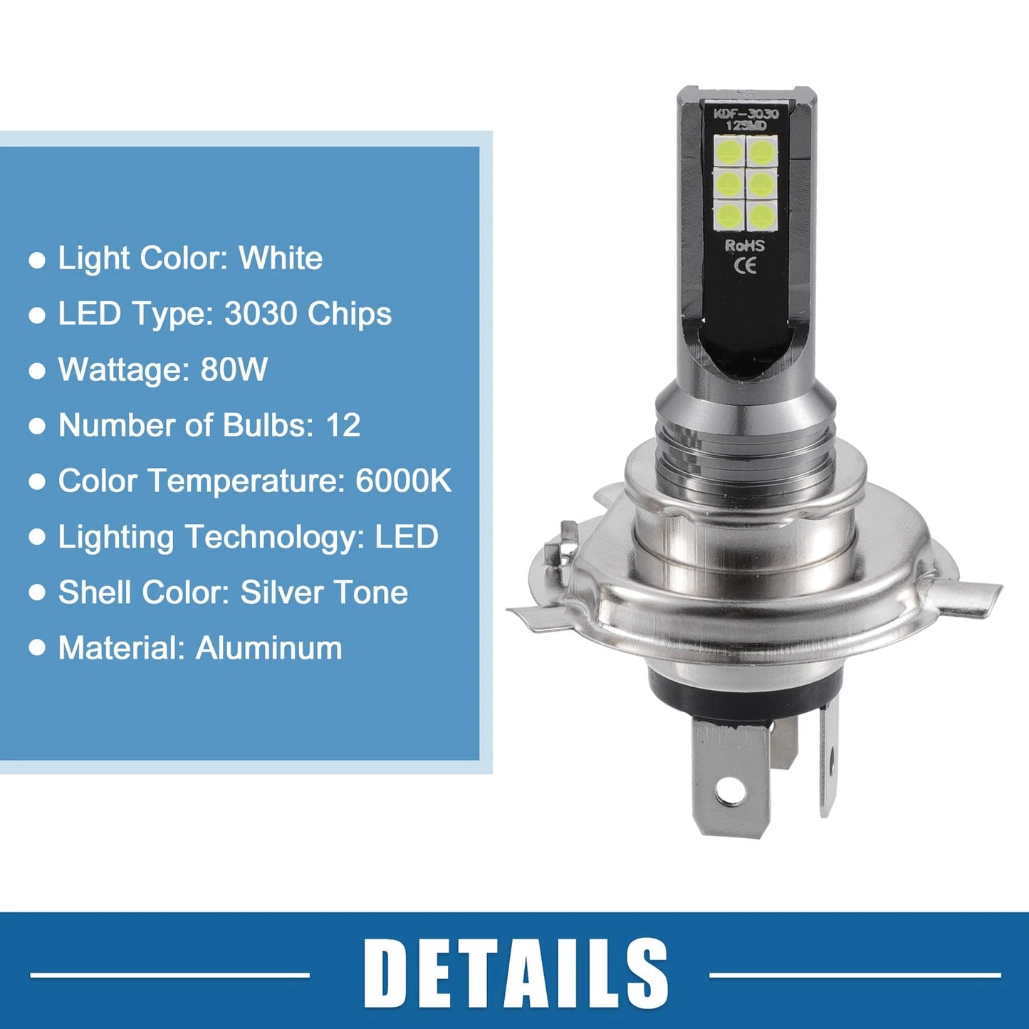 Set of 2 H4 Fog Lights for Auto (12 Sequential LED, 3030 Chips)