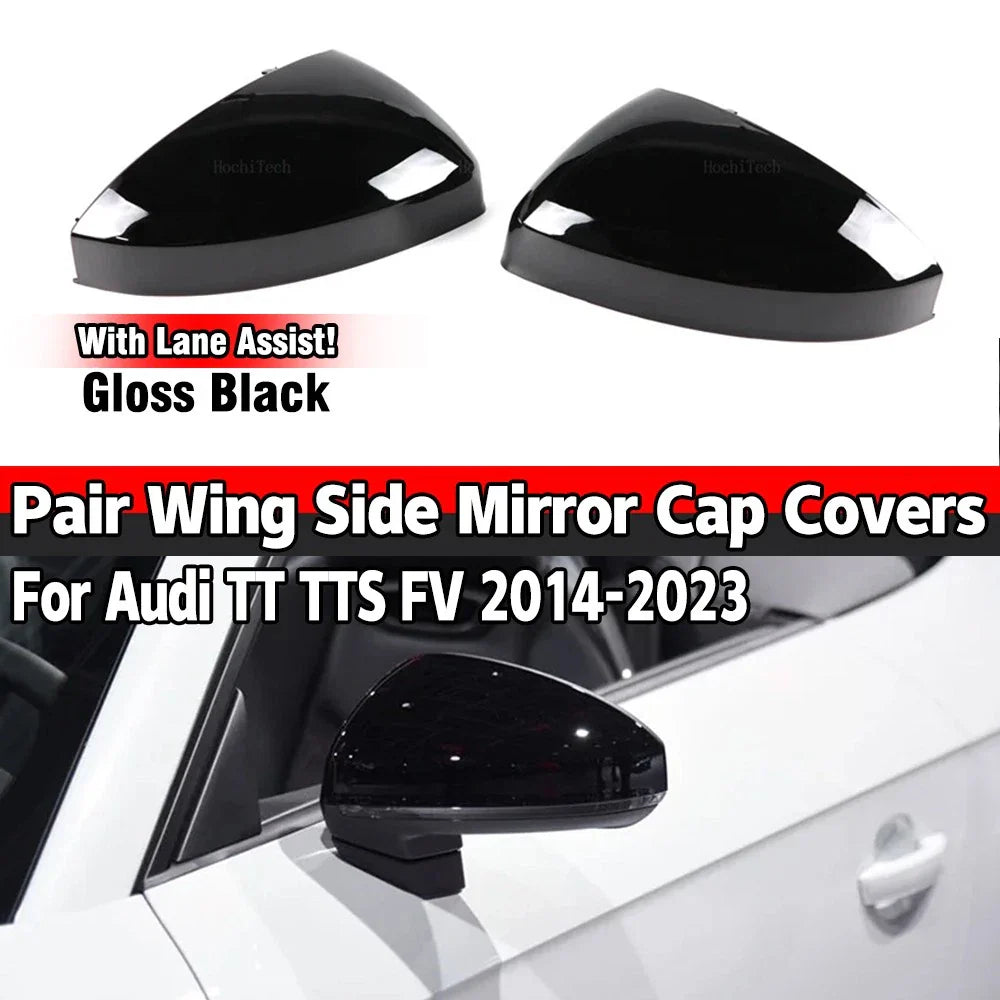 Gloss Black Side Wing Mirror Caps w Lane Assist for Audi TT TTS (2014–2023)