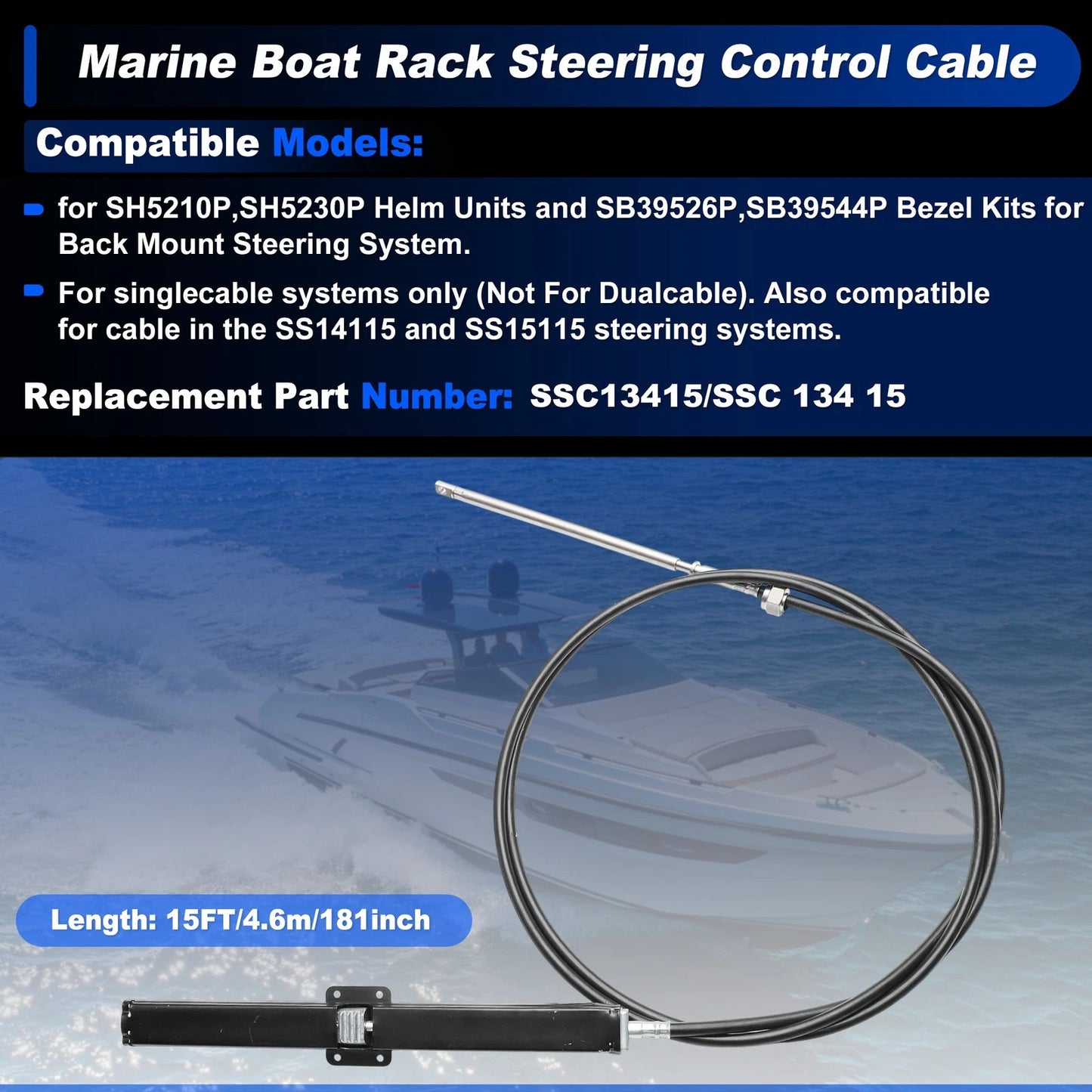 15FT Steering Control Cable for SH5210P SB39526P (1 pcs)