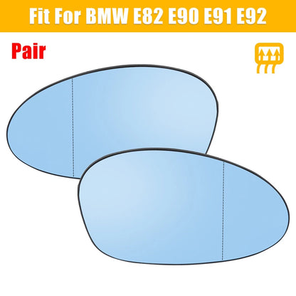 Pair Heated Wing Mirror Glass with Backing Blue for BMW 128i 135i 325i 328i 330i (2008–2013)