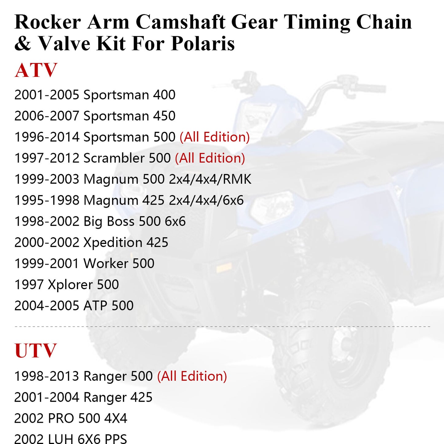 Rocker Arm Camshaft Timing Chain & Valve Kit for Polaris Sportsman (2000–2007)