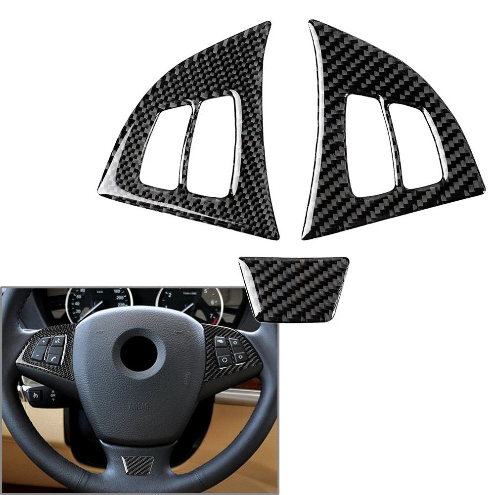 3 Pcs Carbon Fiber Steering Wheel Cover Trim for BMW X5 E70 (2006–2013), X6 E71 (2008–2014)