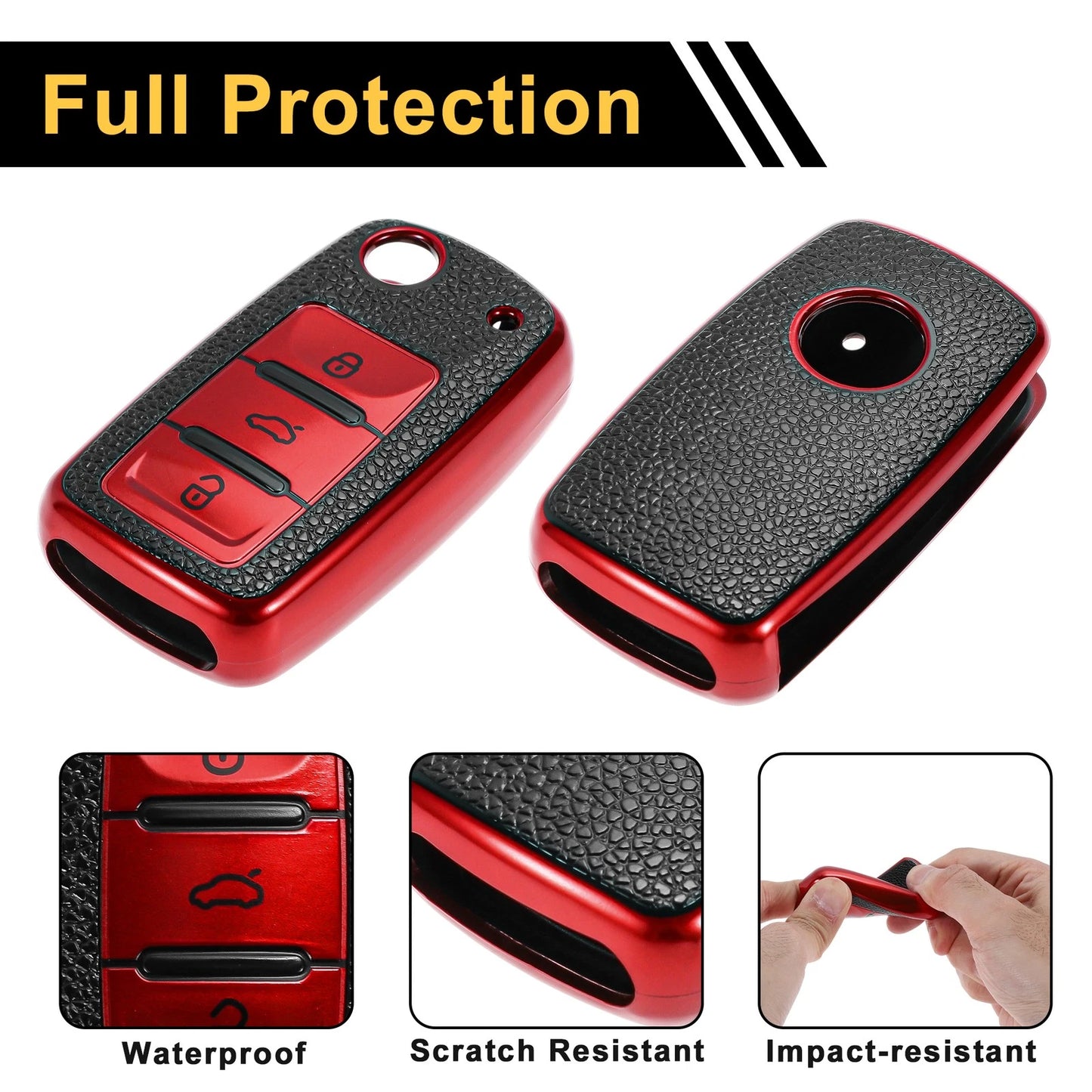Red TPU Car Key Case for VW Up (2011–2023) - 3 Buttons