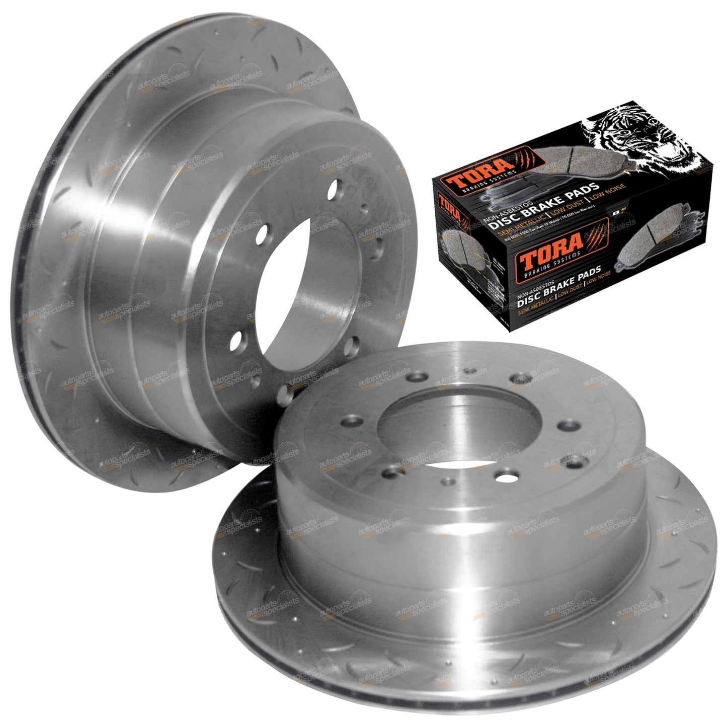 Set of 2 Drilled Slotted Rear Disc Rotors & Brake Pads for FZJ80 HDJ80 HZJ80 (1992–1998)