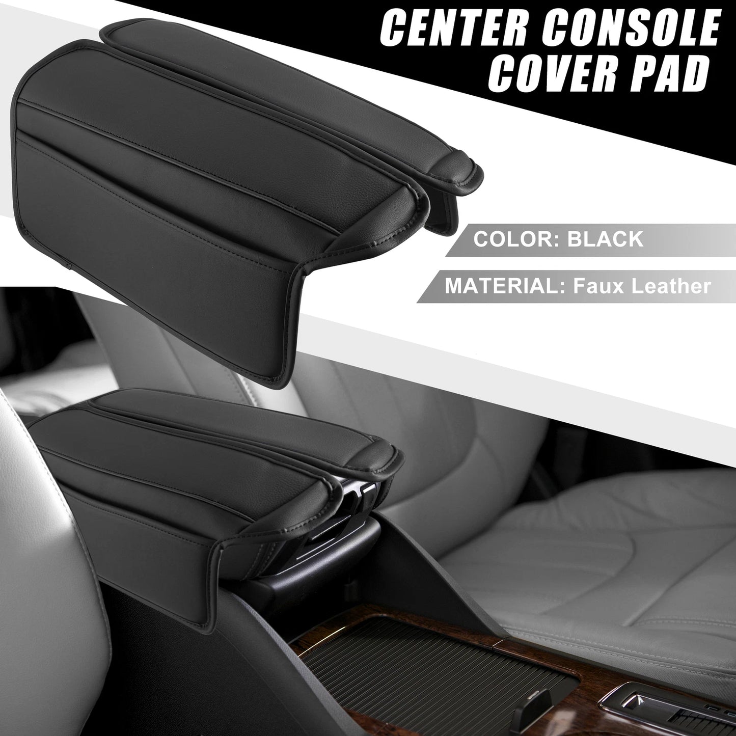 2X Center Console Armrest Pad Cover for Nissan Rogue (2021–2023) Black