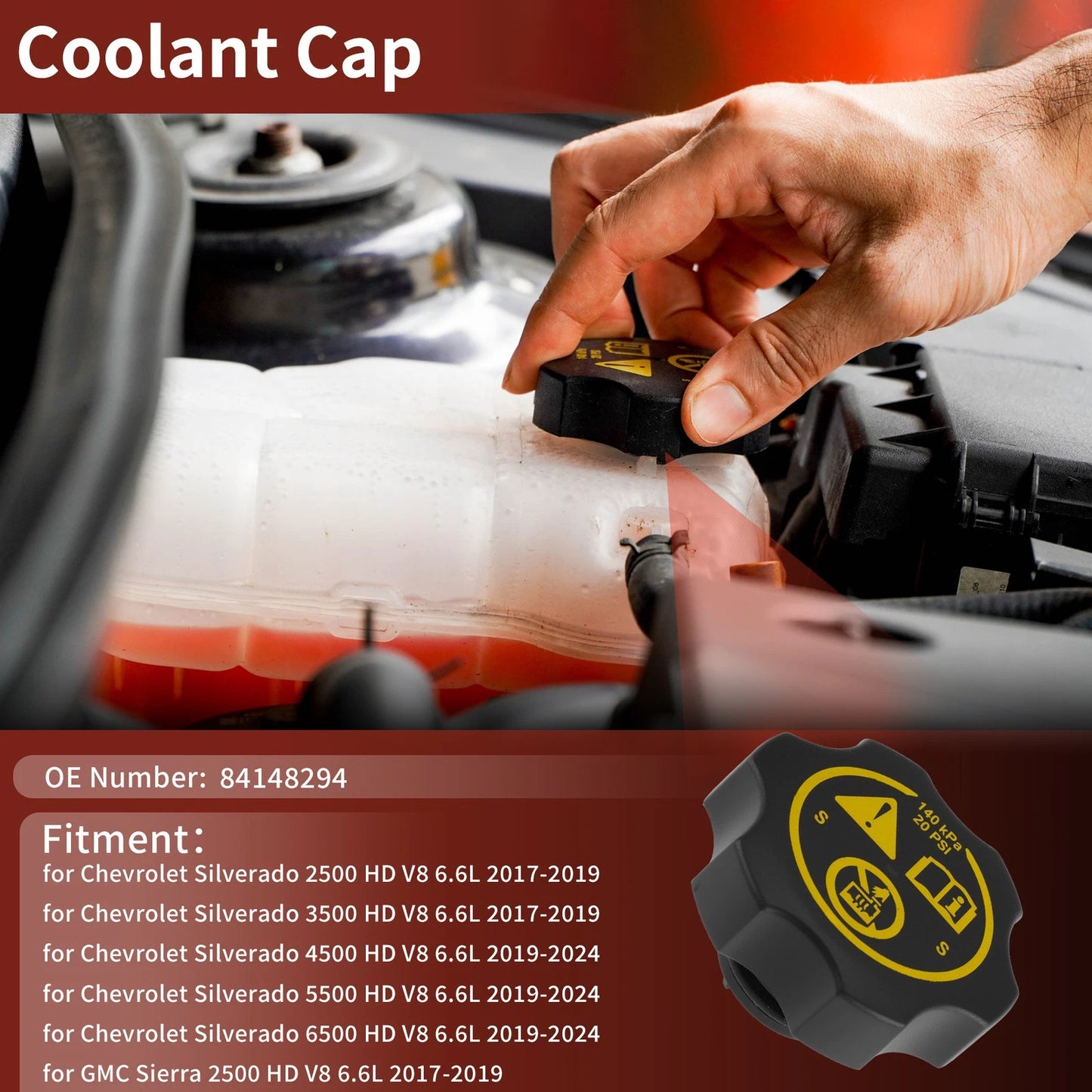 Coolant Cap for Chevrolet Silverado 2500 HD V8 6.6L (2017–2019) No. 84148294 Black
