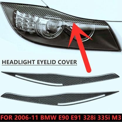 CARBON FIBER HEADLIGHT EYELID EYEBROW COVER for BMW E90/E91 (2006–2011)