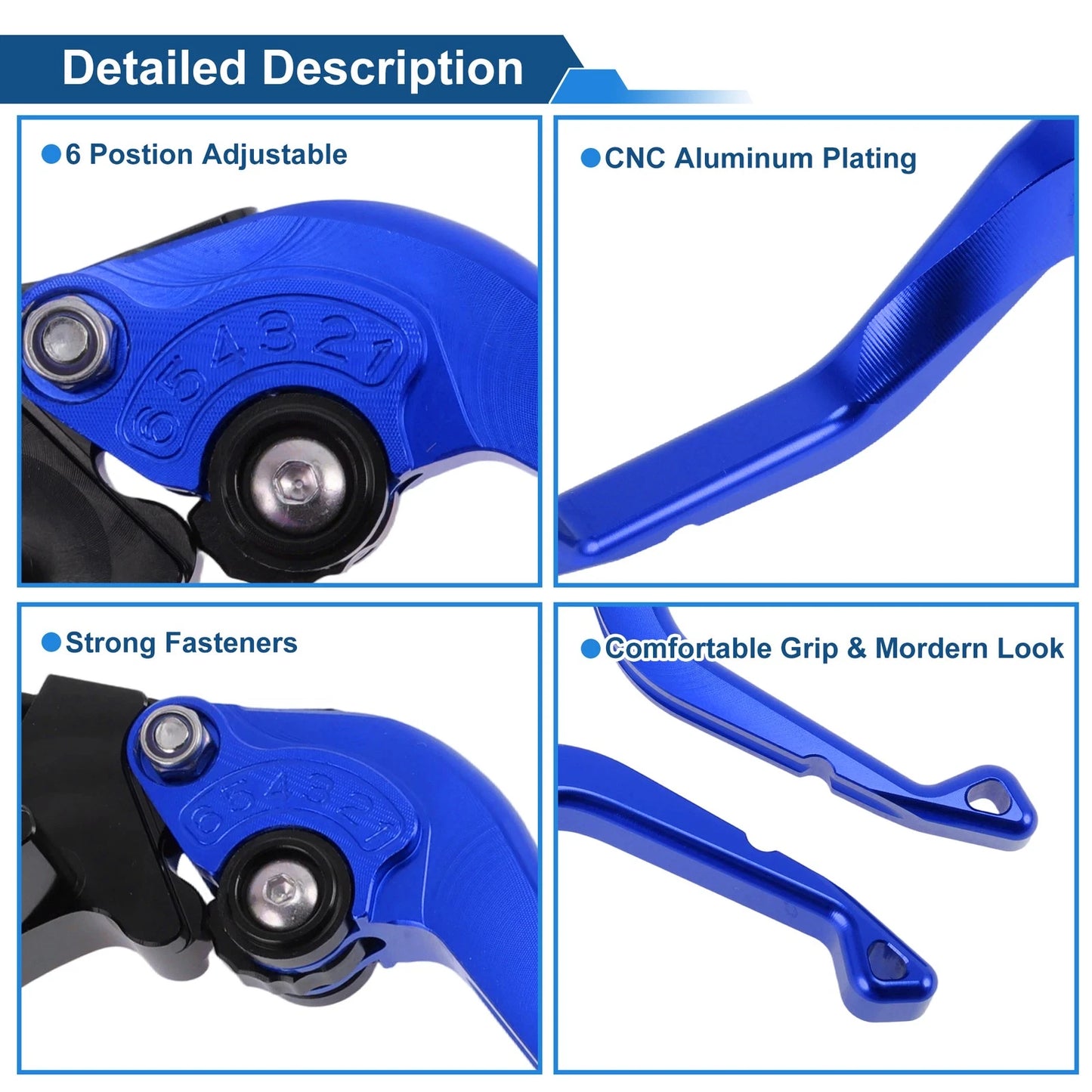 Adjustable Short Brake Clutch Levers for Kawasaki KLX 300 (2021–2025) - Blue