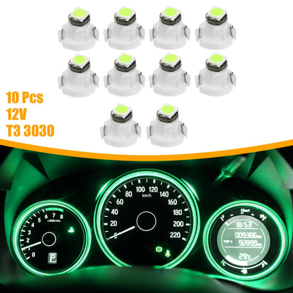 10 Pcs Green T3 3030 LED Bulbs for Car Interior Dash Gauge Panel