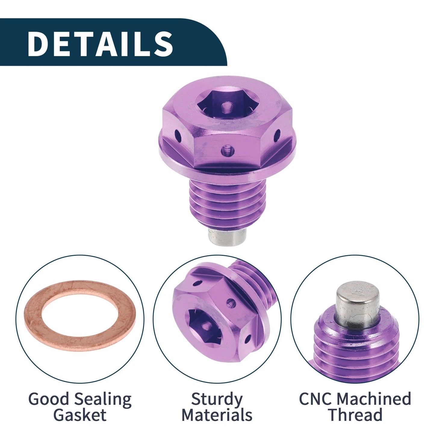 M12x1.5 Magnetic Oil Drain Plug for Various Models (1 Pc) - Titanium Alloy Purple