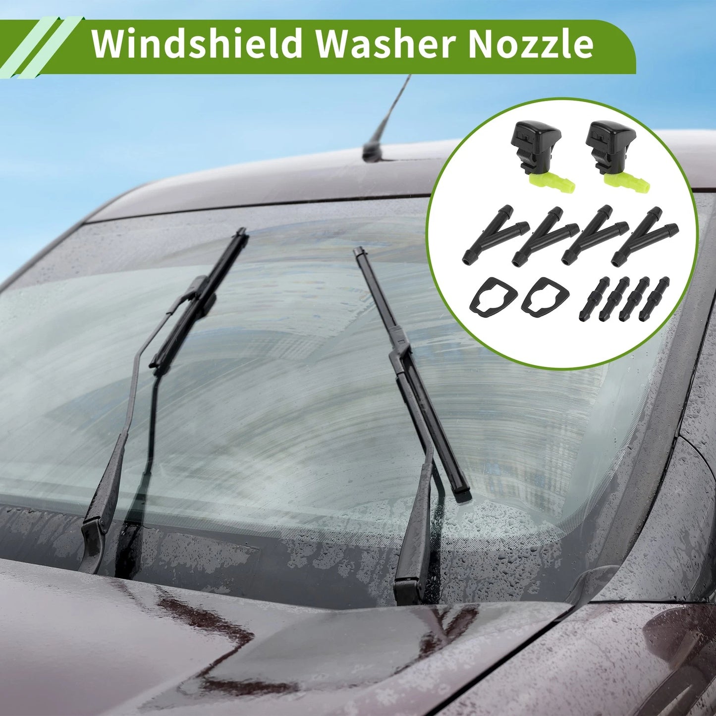 Windshield Washer Nozzle Set with Hose Connector for Chrysler (No. 55156728AB)