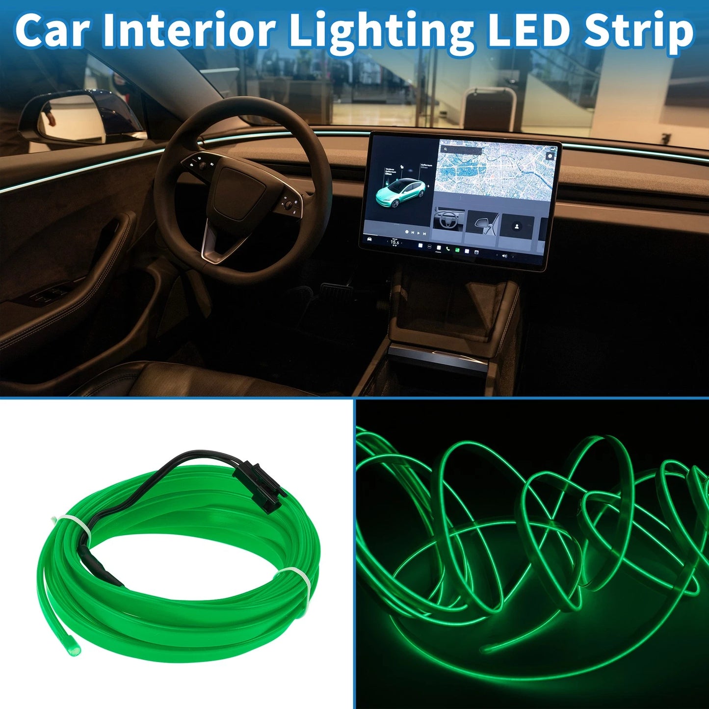 LED Strip Interior Decoration Lighting for Universal Cars (3M) Green