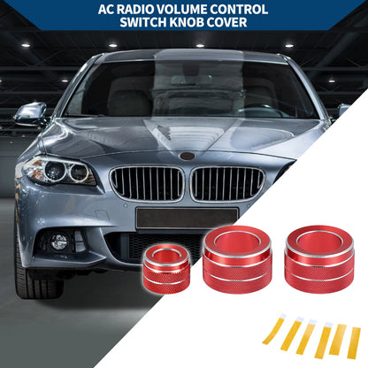 Set of 3 AC Radio Volume Control Switch Knob Cover Rings for BMW F10 (2011–2016) Red