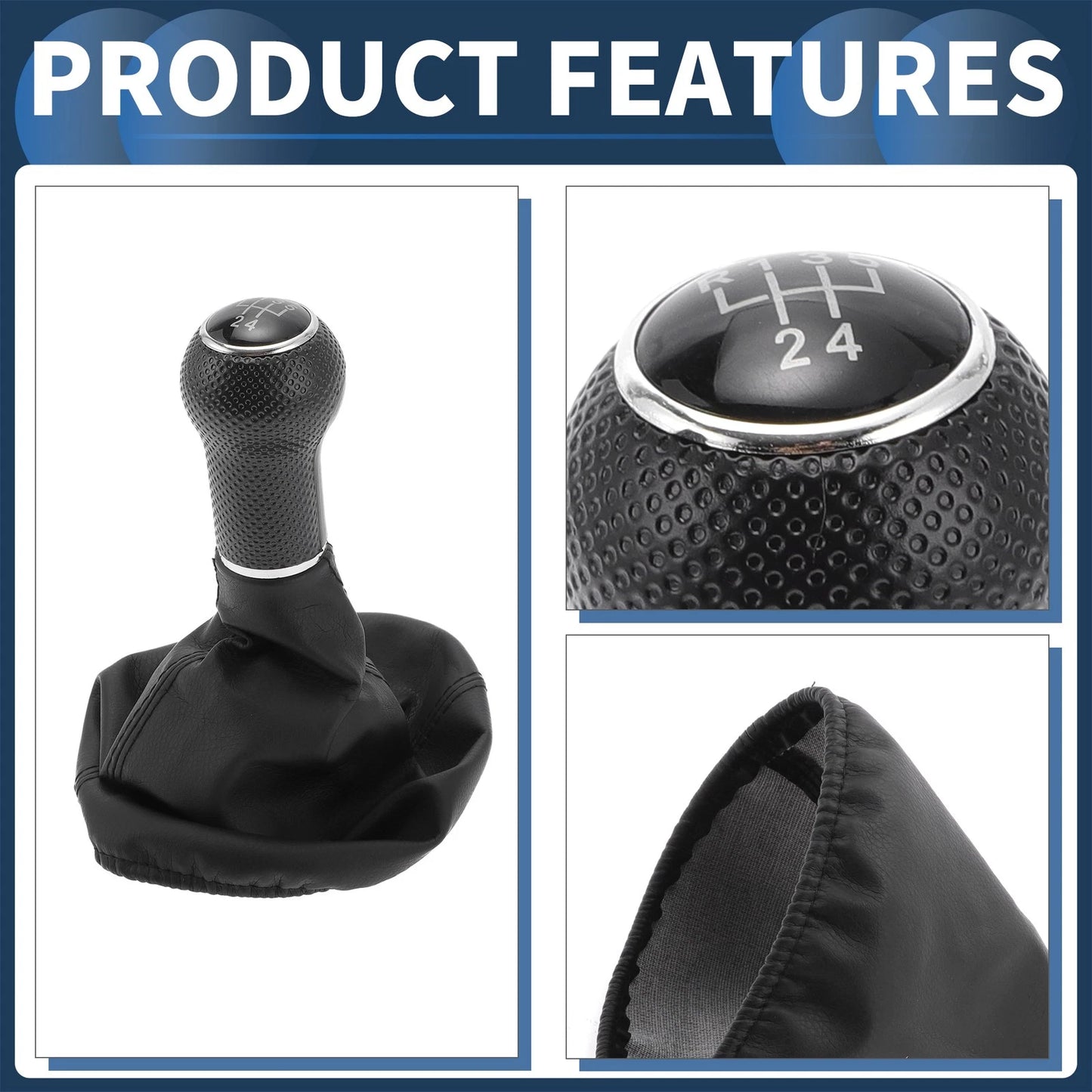 5 Speed Gear Shifter Knob with Cover for VW Golf II (1983–1992) Black Faux Leather