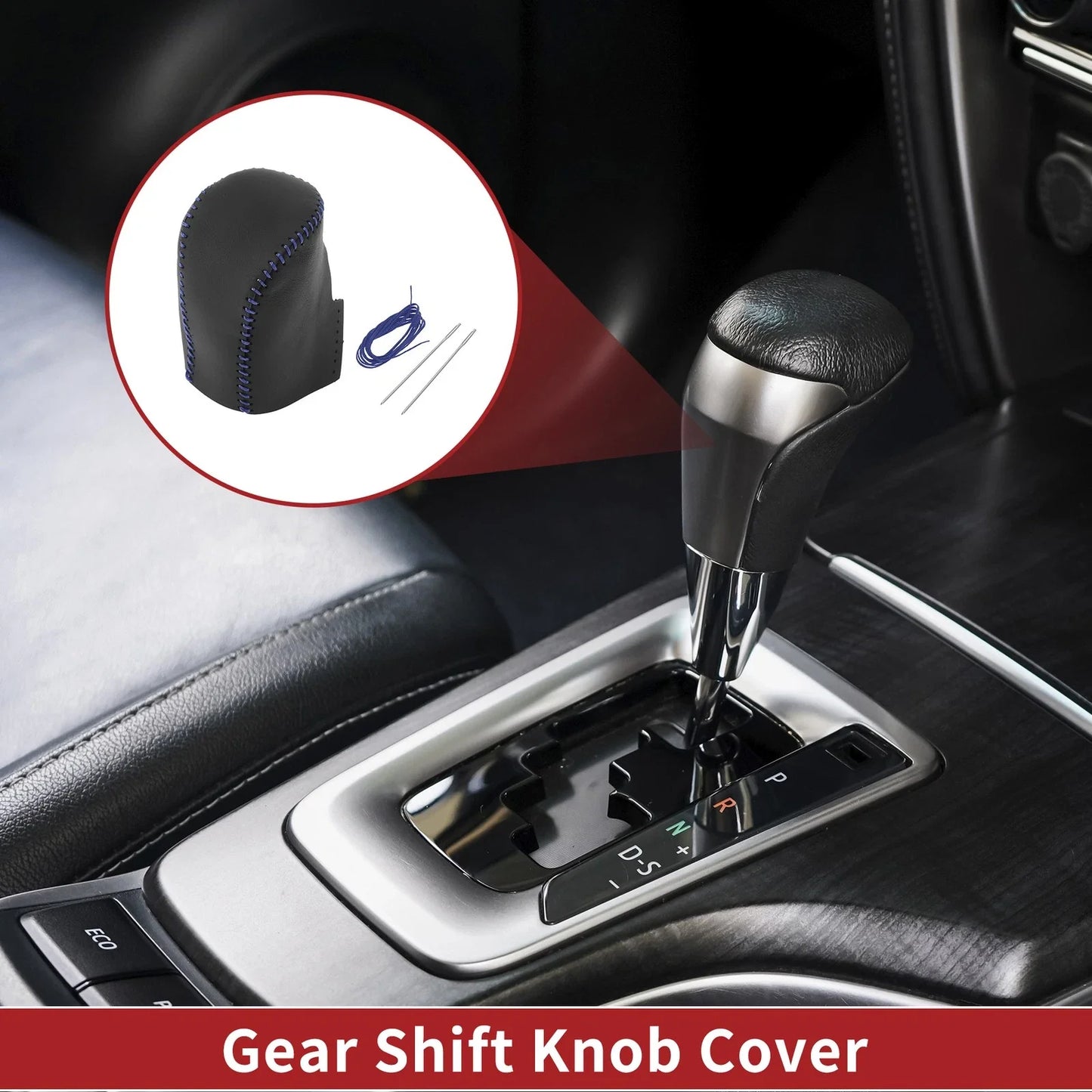 Gear Shift Knob Cover for Honda HR-V 2023-2024 Black Blue Faux Leather