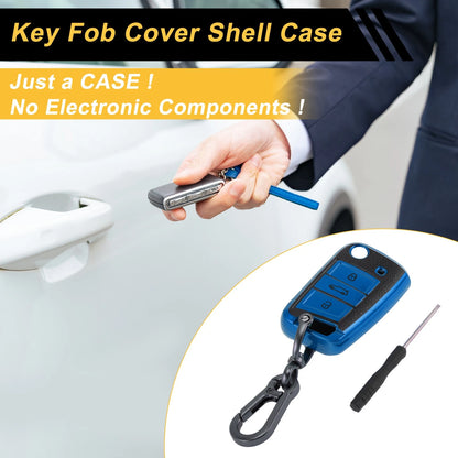 Blue TPU Car Key Case for VW Golf (2010–2023) - 3 Buttons Remote Fob
