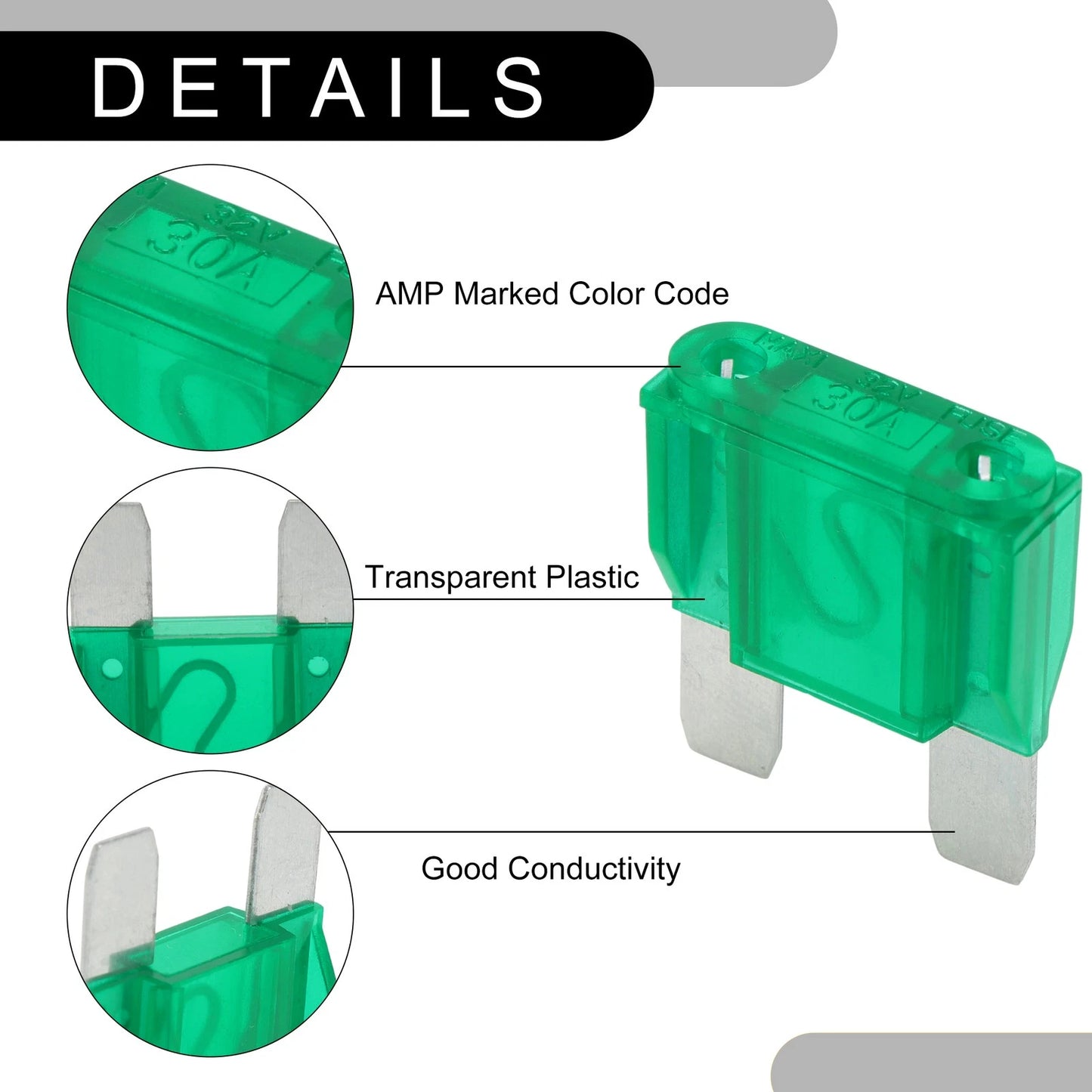 30A Maxi Blade Fuse Set of 50 for Car Boat Truck RV Motorcycle