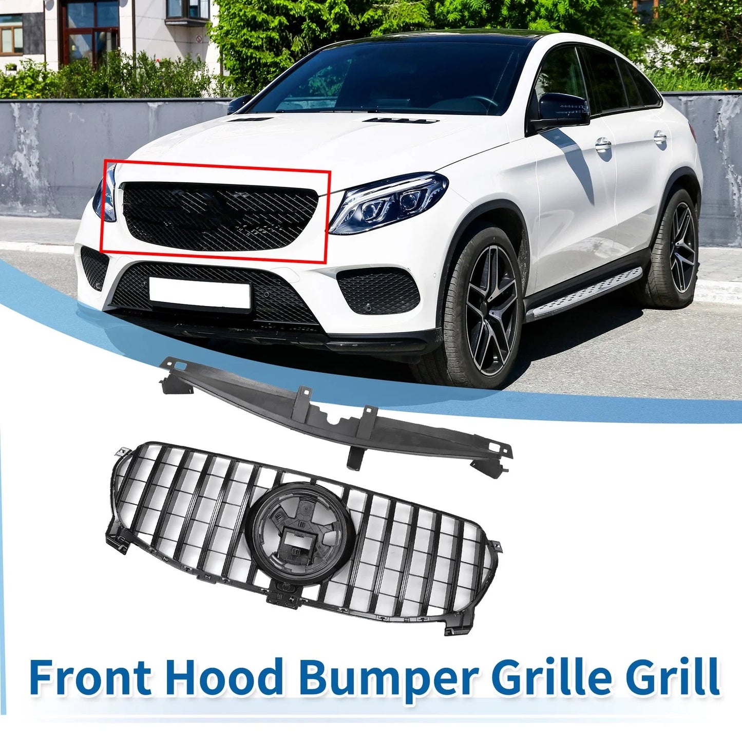 Front Upper Bumper Grille for Mercedes-Benz GLE350 2020-2022 Black Grille