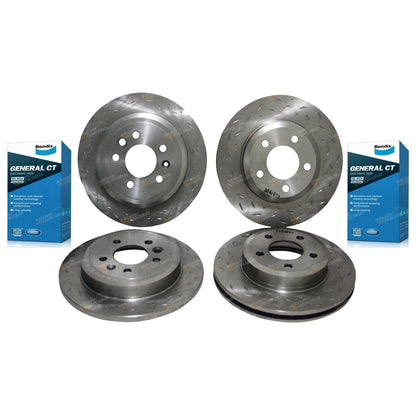 Front & Rear Slotted Drilled Disc Rotors + GCT Pads for Ford BA-FG