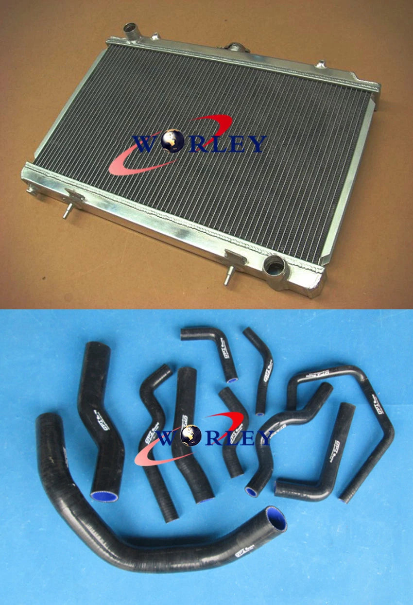 Aluminum Radiator & Red Silicone Hose for Nissan Silvia S14 S15 (1995–2002)