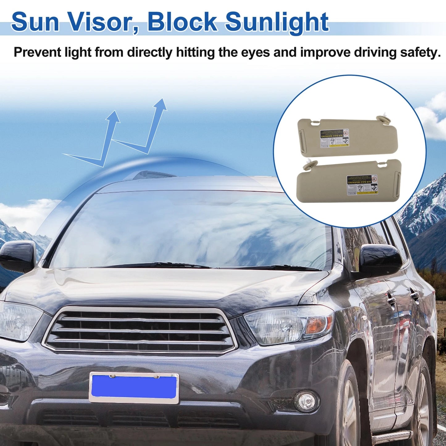 Set of 2 Sun Visors for Toyota Highlander (2008–2013) No. 74320-48500-B0 Beige