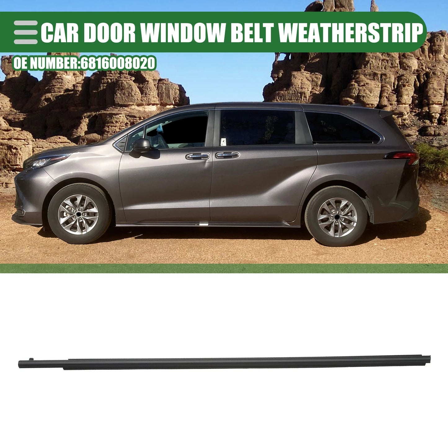 Front Left Door Window Belt Weatherstrip for Toyota Sienna (2011–2020) Black