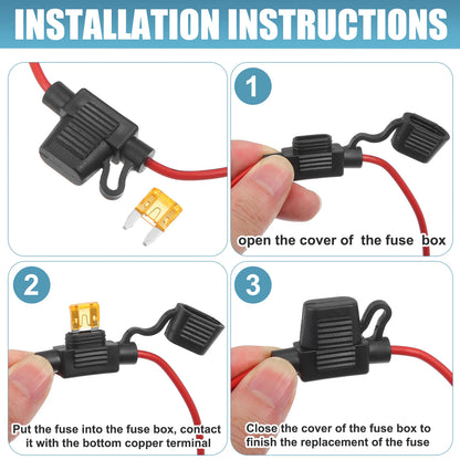 Set of 3 Mini Fuse Holders for DC 12V Car ATC Blade Style (with 5A Fuses)